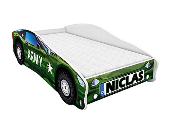 ACMA Autobett 160x80 cm mit Matratze und Lattenrost - Kinderbett Auto personalisiert mit Name, Modell 7, stabiles Jugendbett für Kinderzimmer, belastbar bis 120 kg