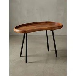 Couchtisch in Nierenform aus Massivholz mit Metallbeinen, Dunkelbraun 40x71x42 cm