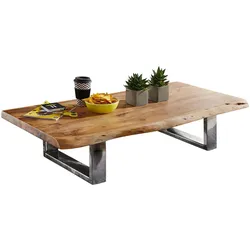 COUCHTISCH Akazienholz Massiv, Baumkanten Design, Landhausstil, Metallbeine Stabil