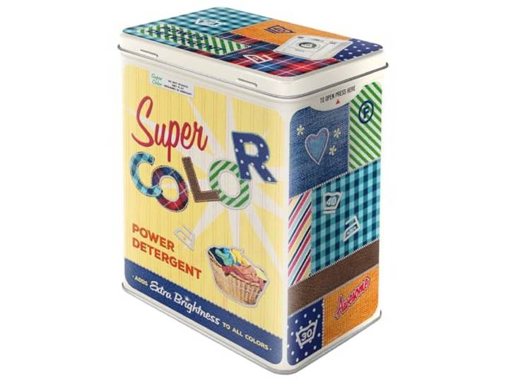 Nostalgic-Art Retro voorraadblik L, Super Color Detergent – Geschenkidee voor nostalgiefans, Groot blik voor waspoeder, Vintage design, 3 l