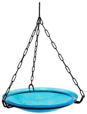 Achla Designs Reflective Crackle Glass Hanging Birdbath Bowl, 14 Inch Diameter, Cobalt Blue