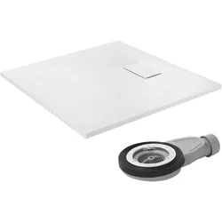 LuxeBath Duschwanne 90x90 cm Weiß inkl. Ablaufgarnitur, SMC 30 mm, Anti-Rutsch, Schieferoptik