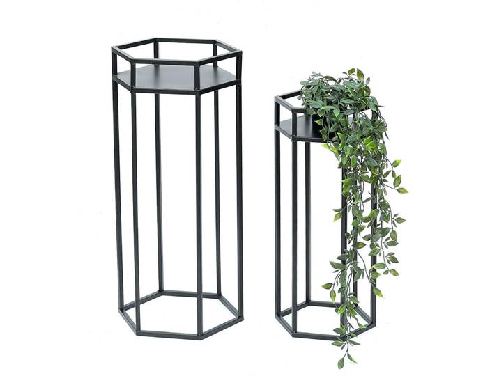 DanDiBo Blumenhocker Metall Schwarz 6eck 2er Set, 23x50x20 cm, Wohnzimmer, Wohnzimmertische, Blumenständer