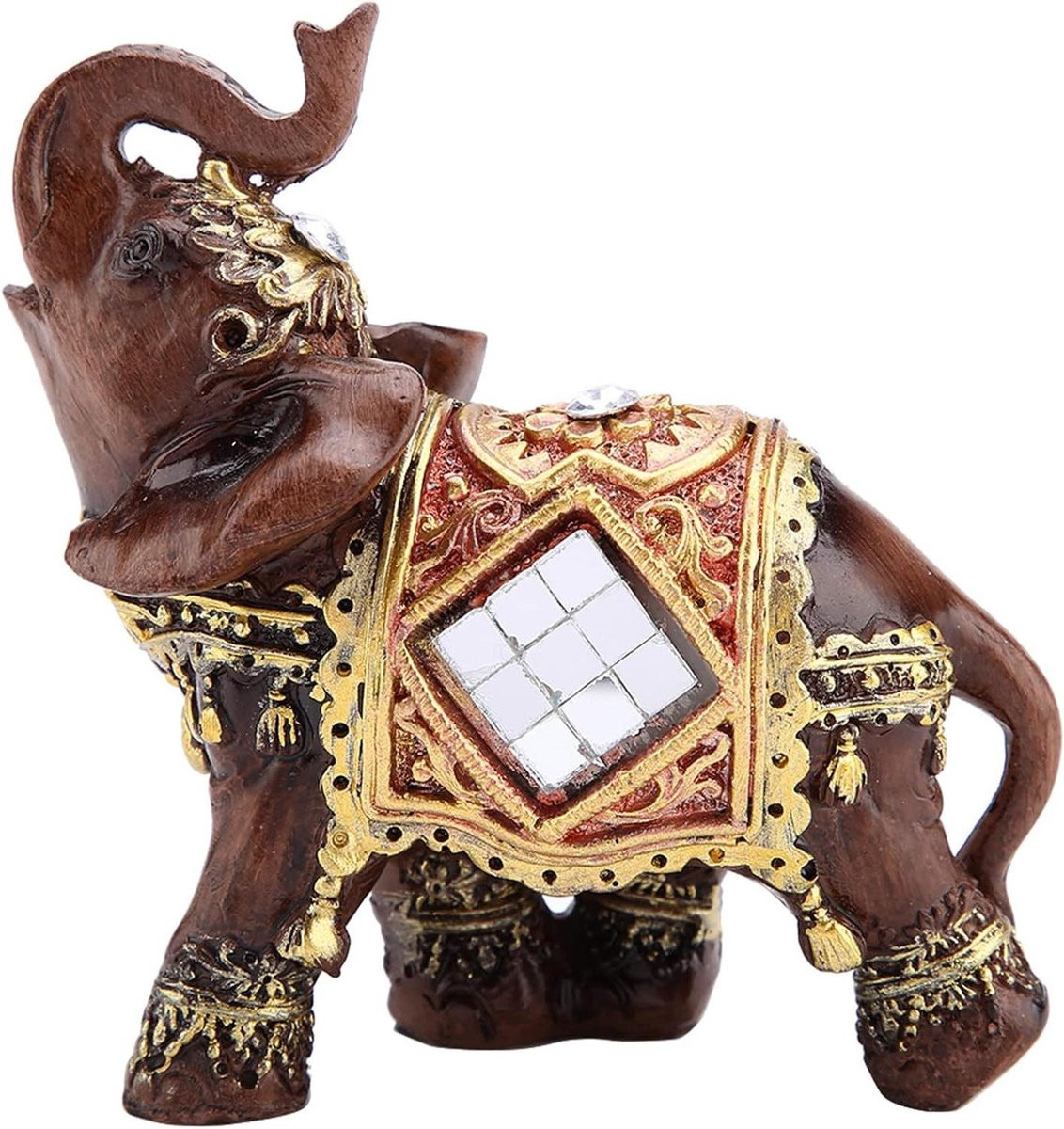 Multicolor Olifant Figuur - Decoratief Beeldje van Hars - Hoogte: 9 cm