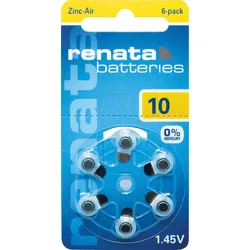 RENATA AIR 10 - Hörgerätebatterie, Zink-Luft, 5,8 x 3,6 mm, Aid 10, 6er-Pack