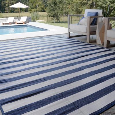 Alise Rugs Lalune Beach Stripe Polypropylene Reversible Plastic Straw Indoor Outdoor Area Rug