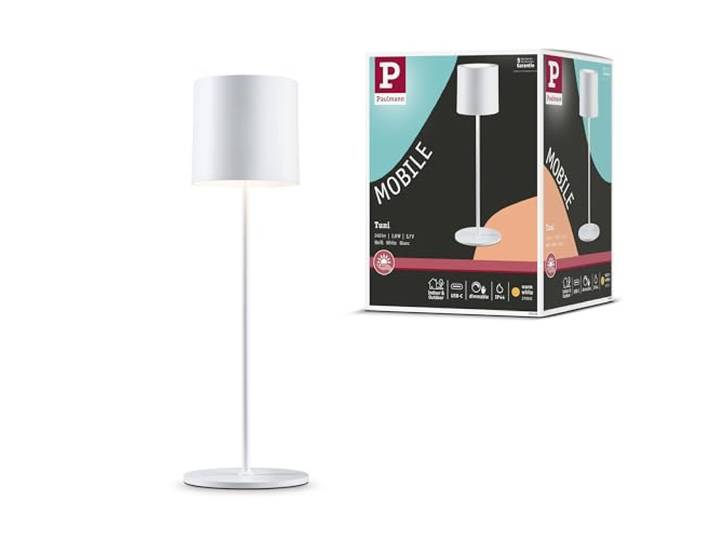 Paulmann 76999 Lampe à poser rechargeable à LED Tuni IP44 2700K Blanc dépoli mobile lampe à poser gradable 2\,8W USBC
