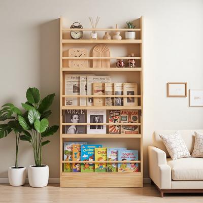 ZWYO HOSIMU "56.29"" Solid Wood 5-Tier Behind-the-Door Bookshelf with Wall Mount & Retaining Strips, Space-Saving Open Shelf for Bedroom"