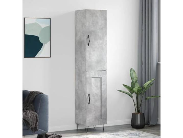 Elegantes Highboard für die Einrichtung in Betongrau, Langlebiges Highboard mit Türen aus Holzwerkstoff, Modernes mit Metallfüßen, Stilvolles mit Stauraum, Weißes