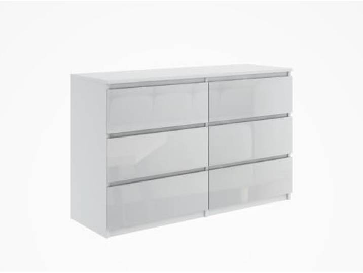 EMIX24.DE Kommode Sideboard mit 6 Schubladen, Hochglanz Weiß, Holz, 120 x 76 x 35 cm, Modernes Sideboard für Schlafzimmer