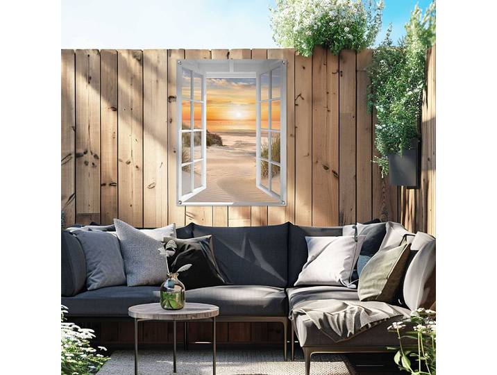 home24 Outdoor-poster Zonsondergang strand PVC oranje/oranje 60 x 80 x 0cm