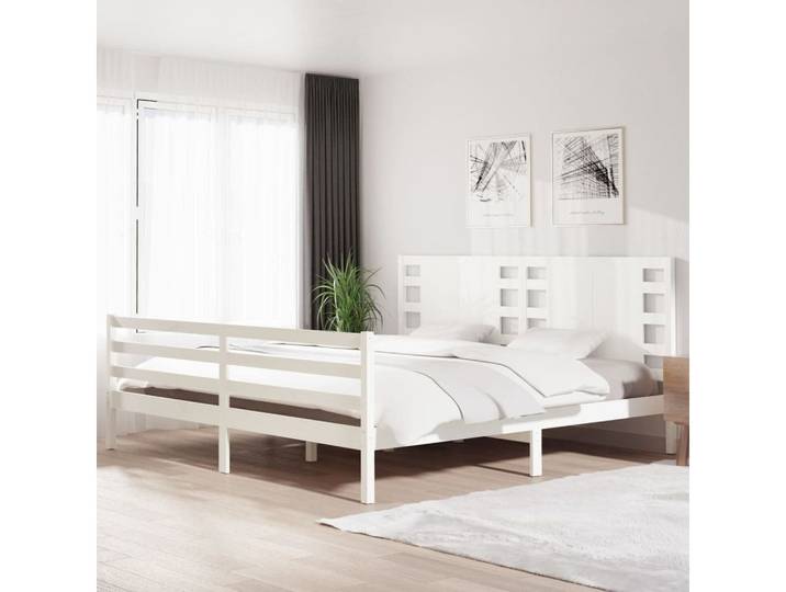 furnicato Bettgestell Massivholz Weiß 205,5x205,5x69,5 cm mit Kopfteil (1-tlg), Stabiles Schlafgestell mit Kopfteil für entspanntes Lesen im Bedroom