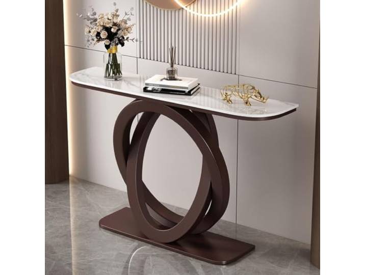 Sinterstein Konsolentisch mit Doppelring Metallgestell für Wohnzimmer Flur Italienisches Minimalistisches Design Schmal für Wohnzimmer Flur Foyer Zuhause(Copper 1,80cm/31.5in)