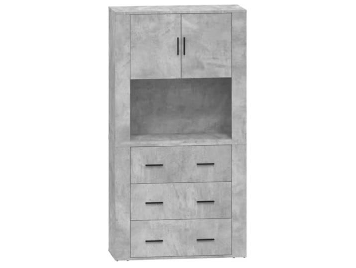 KGFHERENB Highboard 2-teilig Betongrau 80x33x150cm Holzwerkstoff Stilvoller Kombischrank im modernen Beton-Look fuer mehr Stauraum im Wohnzimmer, Flur oder Esszimmer.