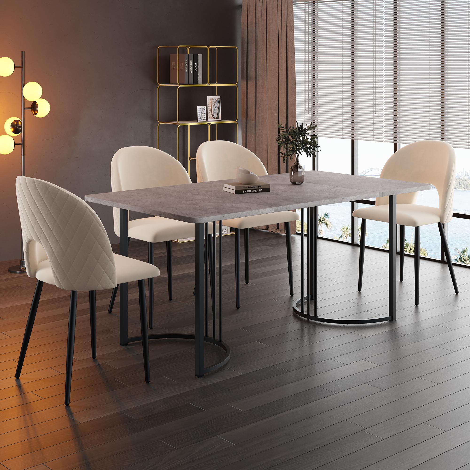 Fortuna Lai 140 x 80cm Esstisch,(1-St), moderner Küchentisch, Gestell aus MetallRechteckiger Esstisch aus Moderner Marmormuster Küchentisch mit verstellbaren Füßen für Esszimmer Wohnzimmer, Grau