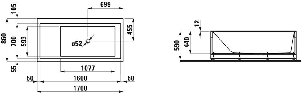 LAUFEN Kartell Eckbadewanne 170 x 86 cm mit L-Schürze links