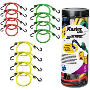Master-Lock Gepäckspanner 3107EURDAT, mit Haken, in 3 Größen von 60-100 cm, farbig, 12 Stück
