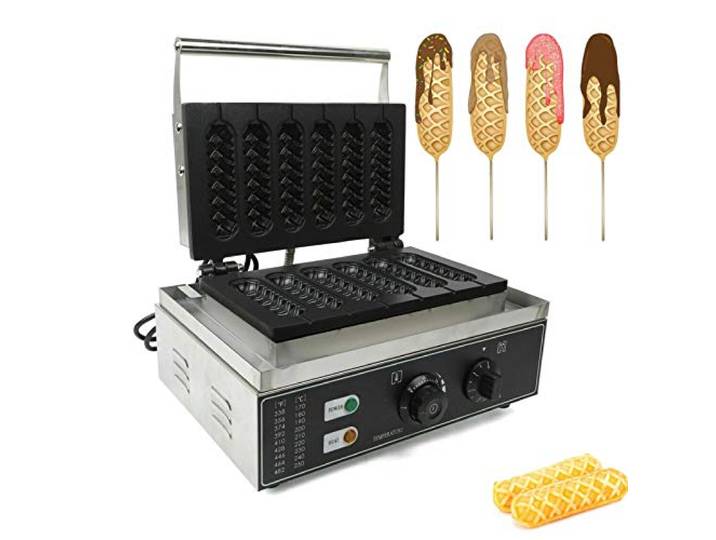 OUKANING 1500W Waffeleisen für Stielwaffeln – 6-Kanal Design Waffeln am Stiel Waffeleisen Zeit- und Temperaturregelung für Haushalt und Gastronomie
