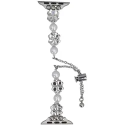 Neue Armbanduhr GlacierX Slider Clasp Clover Motif Bracelet Crystal Pearl für Apple Watch 38/40/41mm Silber