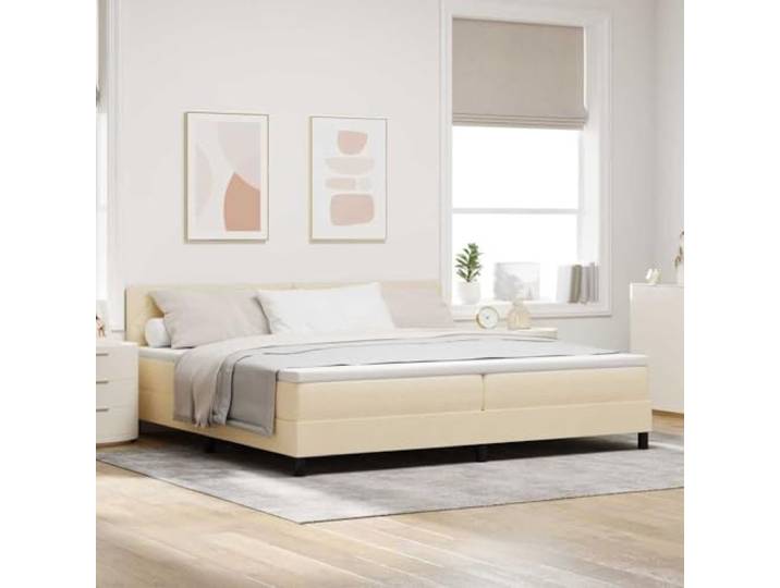 RJPLMFV Boxspringbett, Stoff, cremefarben, 200 x 200 cm Verstellbarer Kopf, 2 Ebenen, Schaumstoff und Taschenfedern, inklusive Latten, modernes Design