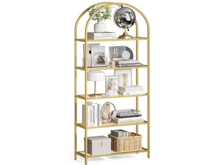 Regal Standregal Hartglas Bogenform Metall Goldfarben