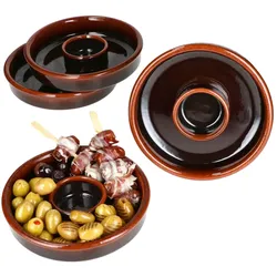 4x Juego Tapas Schale Ø17,8cm Olivenschale Ton-Cazuela mit Kernablage Antipasti