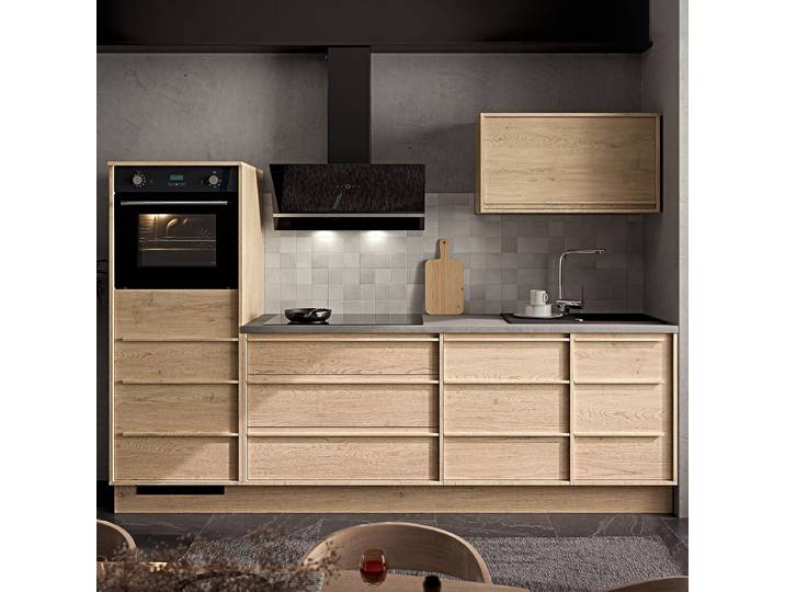 Exklusive Küchenzeile autark 264 x 200 x 60cm Holz/Braun/Eiche Dekor Elektrogeräte Premium