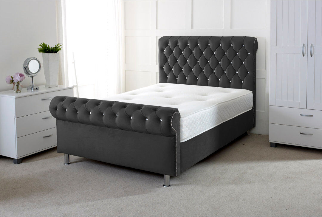 Mercer41 Charity Upholstered Bed Black Double (4'6)