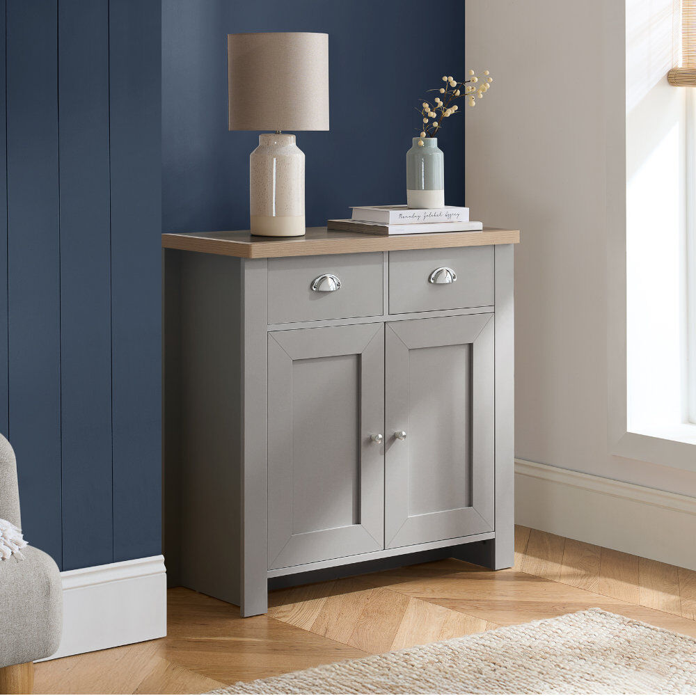 August Grove Napanoch 79cm Wide 2 Drawer Sideboard Grey/Oak 81.3cm H X 79cm W X 35.6cm D