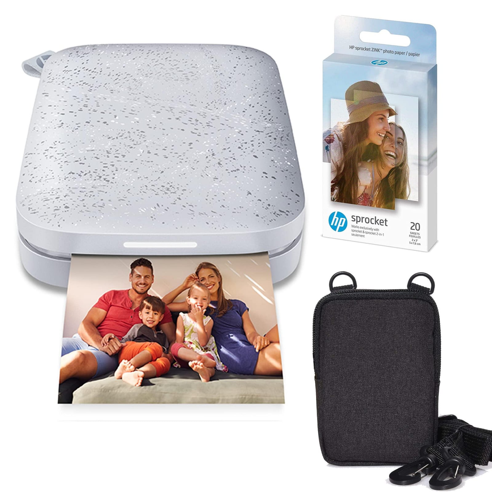 HP Sprocket Draagbare Instantcamera wit met zilveren fotopapierbundel (2x3 inch)
