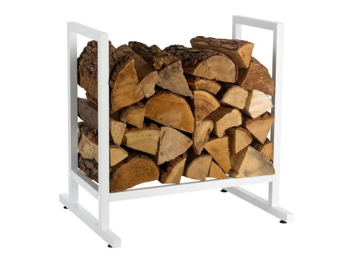 Relaxdays Kaminholzregal Weiß Eisen 62 cm, Metall, 60x62x49 cm, Kleinmöbel, Kamine & Zubehör, Kaminholzregale