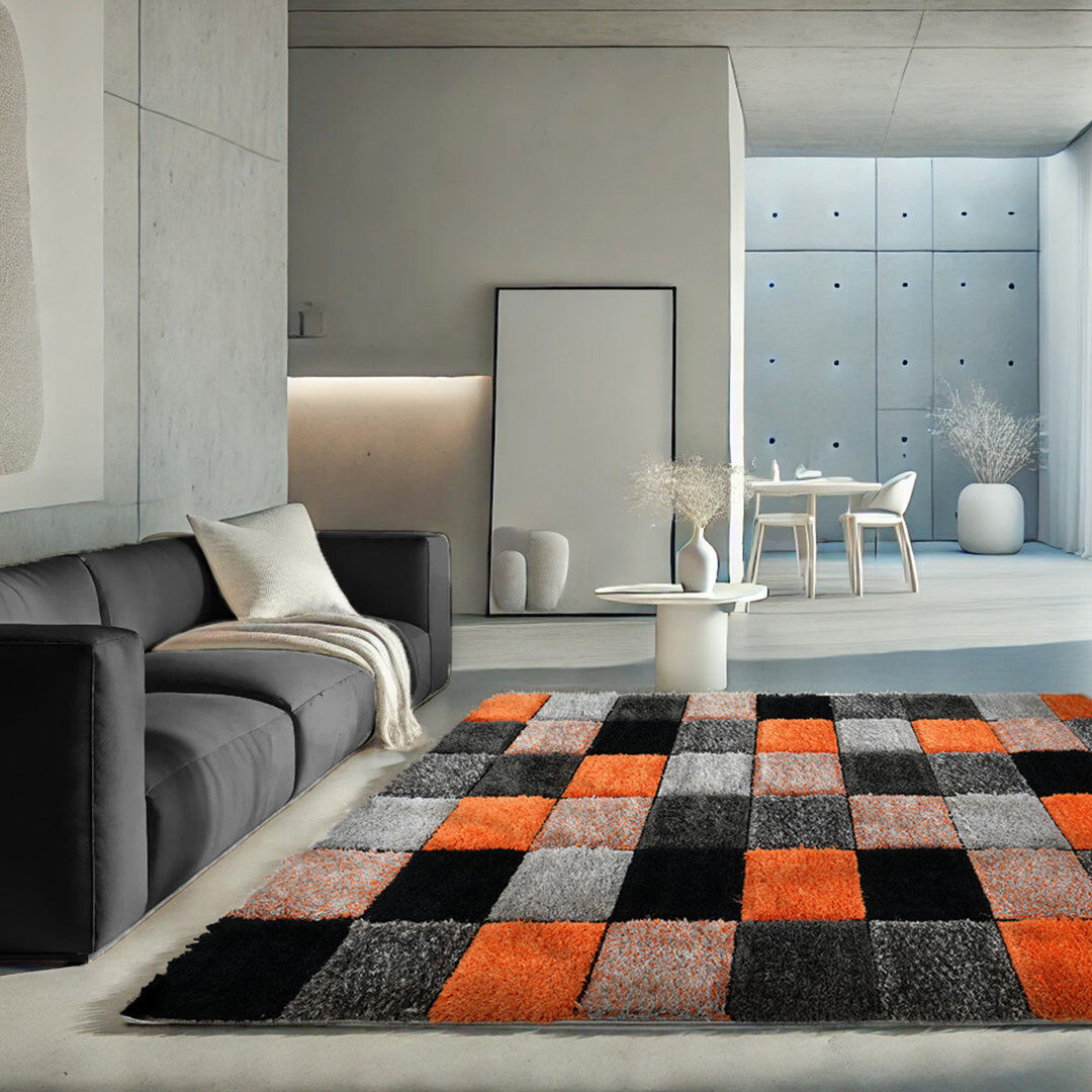 Metro Shaggy Blocks High Pile Rug - Orange Orange Rectangle 80 x 150 cm