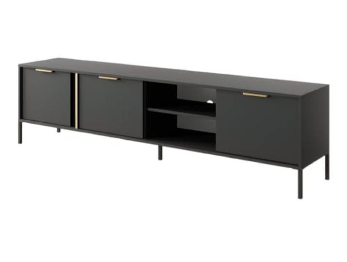 Emporius Anthrazit TV-Lowboard, TV-Schrank 200 cm Daros - TV-Tisch mit goldenen Griffen - Wohnzimmer