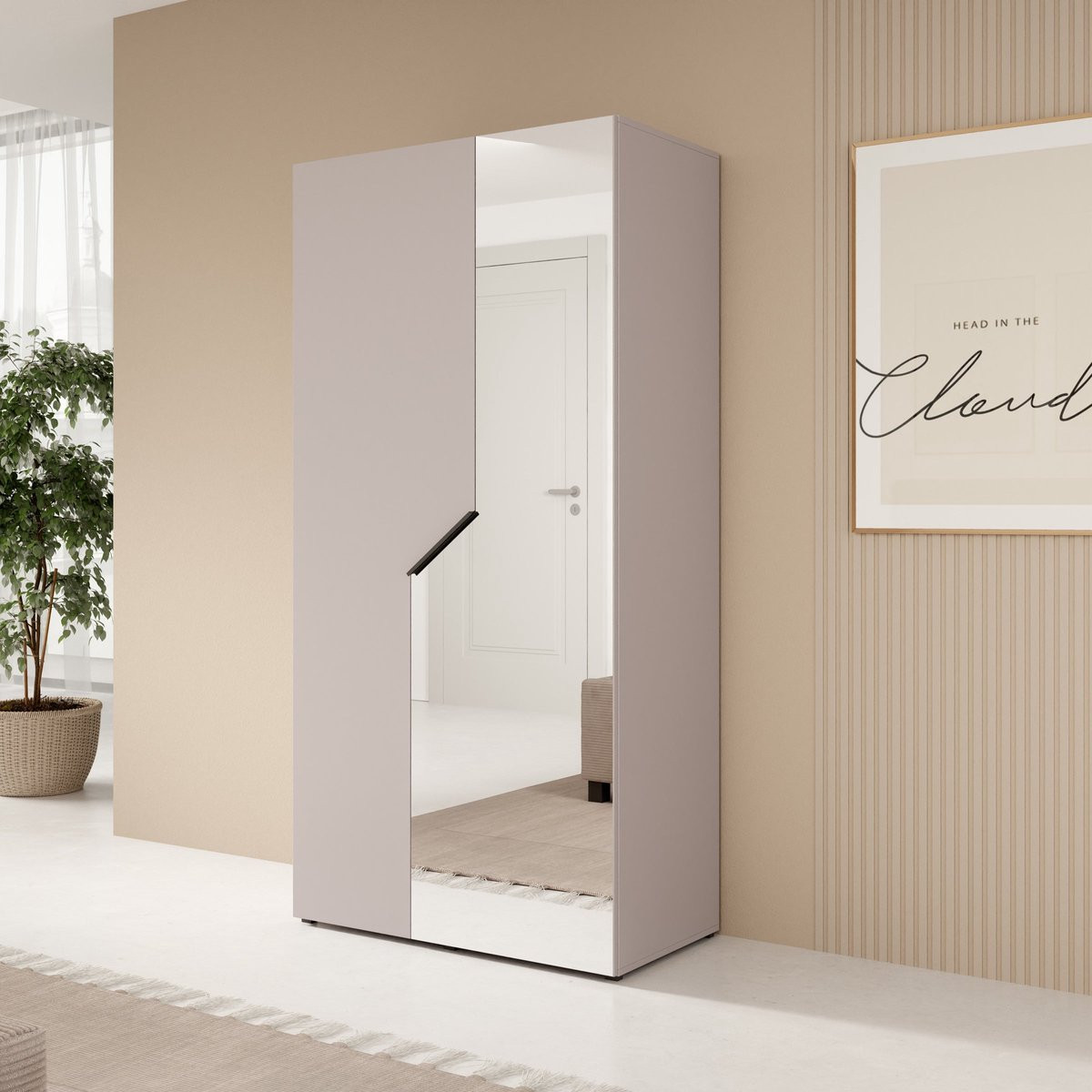 Meubella Arena Kledingkast 2-deurs met Spiegel Beige B: 100 cm, D: 50 cm, H: 202 cm