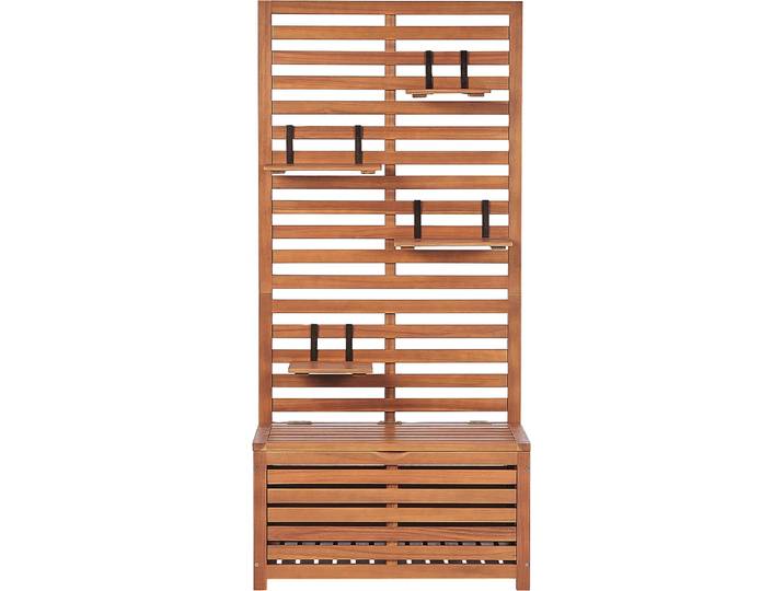 BELIANI Gartenbank Hellbraun Akazienholz 90 cm mit Stauraum und Wandpaneel Rustikaler Stil Terrasse Balkon Outdoor Möbel Garten Ausstattung