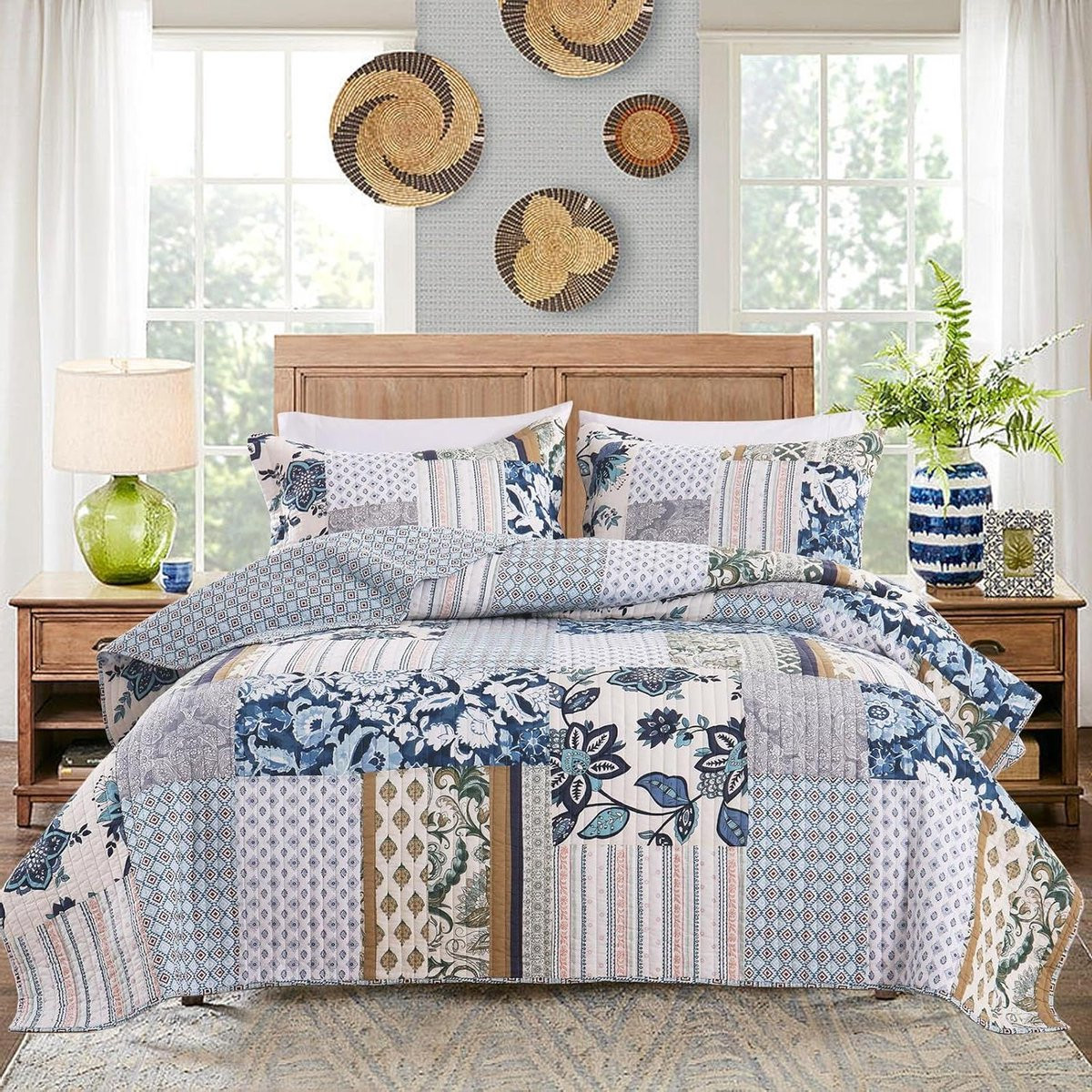 3-delige bloemen patchwork dekbedset voor volwassenen, veelkleurig