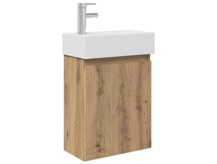 PUGYNBK Badezimmermodul mit Armatur Eiche Artisan, 45,5 x 22,5 x 84 cm Wandmontage, Druckablauf, wendbare Türen, langlebiges Holz, kaltes und warmes Wasser