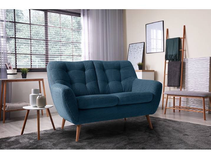 2-Sitzer Sofa Blau Cordstoff Poppy 137 x 92 x 92cm Modern