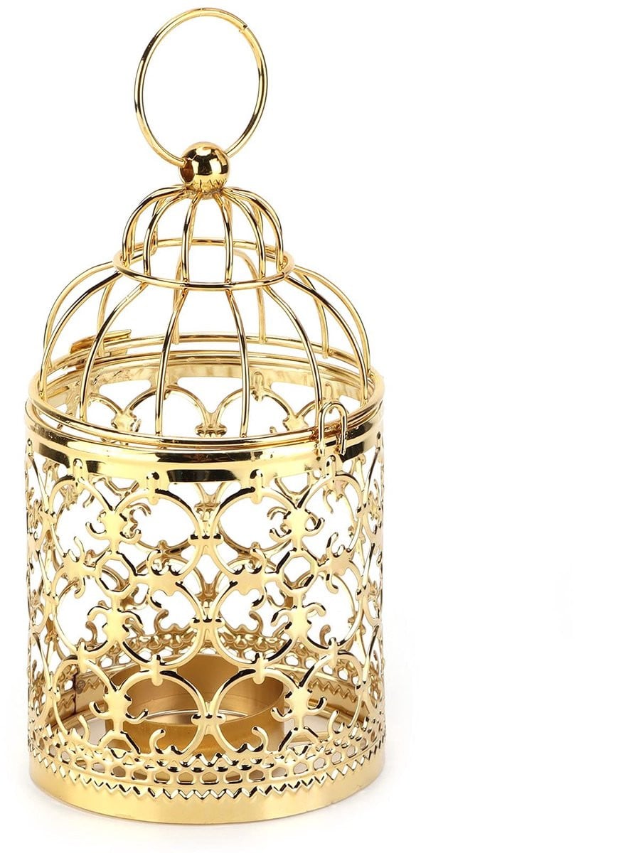 Dailygoody Kaarslantaarn Vogelkooi Kandelaar - Retro Europese Stijl - Goud - Voor Pilaarkaarsen