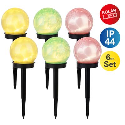 LED Solarleuchte NÄVE "Aura", bunt, H:34cm Ø:10cm, Leuchten, 6er Set Dekoerdspieß grün / gelb / rot, LED warmweiß, Schiebeschalter