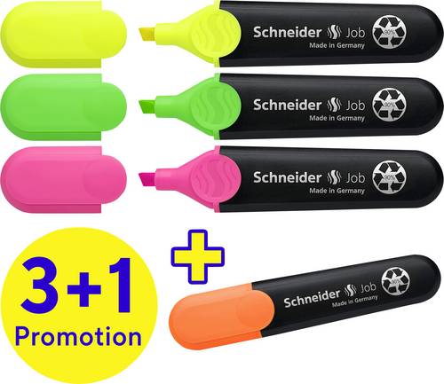 Schneider Schreibgeräte Textmarker Textmarker Job 4er Etui sortiert, 3+1 Aktion 115094 4St.