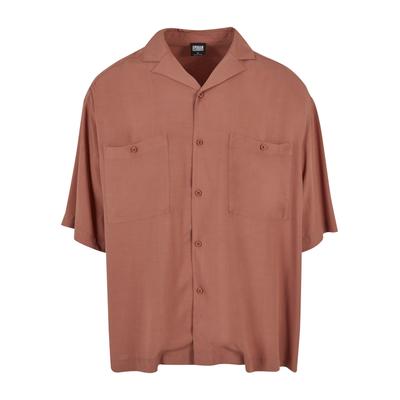 Kurzarmhemd URBAN CLASSICS "Urban Classics Herren Oversized Resort Shirt", Herren, Gr. L, US-Größen, braun (terracotta), 100% Viskose, unifarben, Hemden