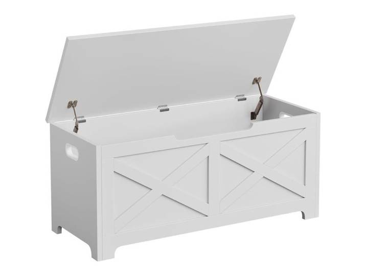 Banc de rangement champêtre chic - LUNSY - 100x40x45 cm - Blanc - Compartiment spacieux