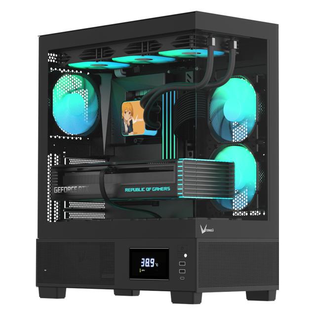 Formula Számítógépház - Crystal E1 FLOE Black (fekete, ablakos, ATX, 2xUSB3.0, 1xType-C) (ATX) (HAZFORCRYSTALE1FLOEBL)