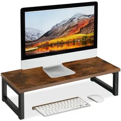 Relaxdays Monitorständer, Monitor Erhöhung, Braun