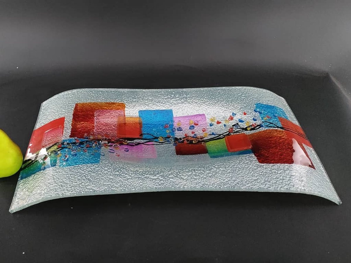 GlasArt Design Schaal Willou – Handbeschilderde Glazen Rechthoekige Schaal