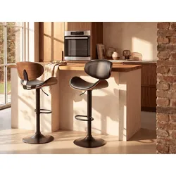 Barhocker 2er-Set höhenverstellbar - Kunstleder und Metall - Nussbaumfarben & Schwarz - MONTENEGRO