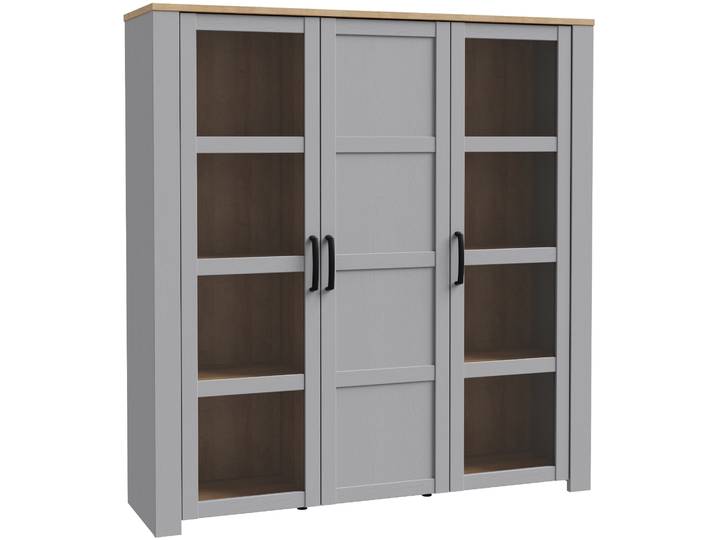 Highboard FORTE Bohol, großes Highboard 2, Glastüren, viel Stauraum , grau (eichefarben, grau), B:151,1cm H:160,6cm T:42cm, Sideboards, Highboard, Breite 151 cm