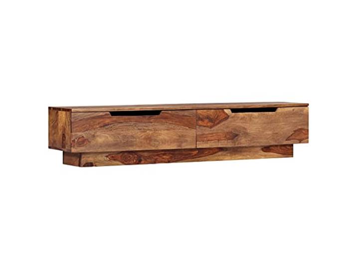 LMTYOENFG TV-Schrank Massivholz Lowboard Fernsehtisch 145x30x30cm Rustikales Lowboard fürs Wohnzimmer mit 2 geräumigen Schubladen, hellbrauner Lackierung und einzigartiger Holzmaserung.