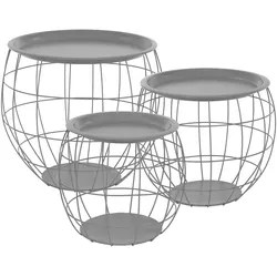 ML-Design Beistelltisch 3er-Set, Körbe Ø31/38/47 cm, Grau, Metall, Deckel abnehmbar, Stauraum
